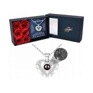 Collier Ailes D'ange Argent&eacute; Avec Pierre Je T'aime 100 Langues - Acier Inoxydable Et Bo&icirc;te Cadeau &Eacute;l&eacute;gante - Bijou Romantique