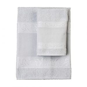 FILET - Set Serviettes avec Invité avec Insert en Toile Aida à Broder, Réalisé en Eponge de 100% Coton, Doux et Absorbant, Doux sur Peau, 100% Made in Italy, Teinte Unie, Couleur Gris