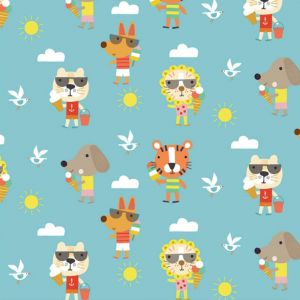 Tissu coton Dashwood Summer Fun animaux vendu au m&egrave;tre - Bleu (52)