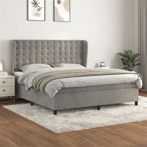 VidaXL Sommier à Lattes de Lit et Matelas, Lit Rembourré, Lit Double, Lit Adulte de Chambre à Coucher Intérieur, Moderne, Gris Clair 160x200cm Velours