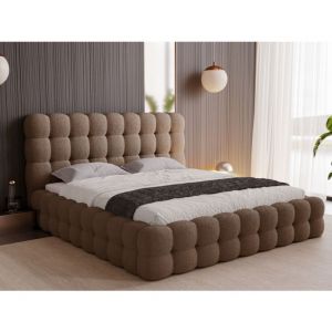 Lit rembourr&eacute; avec rangement 140x200 boucl&eacute; marron Twist