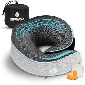 TRVLMATE Coussin de Nuque - Oreiller de Voyage - Pour Avion - Voiture - Mousse à Mémoire - Avec Bouchons d'Oreilles - Gris