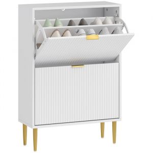 Homcom Meuble à chaussures 2 tiroirs rabattables étagères réglables MDF blanc