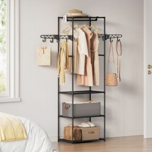 Armoire Ouverte 3 en 1 - WOLTU Portant à Vêtements Autoportant - Cadre en Métal - 53x35x171cm - Noir