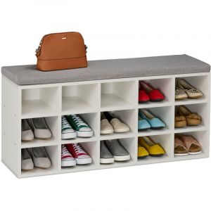 Relaxdays Banc &agrave; Chaussures, 15 Compartiments, H x L x P : 50 x 105 x 30,5 cm, pour l'entr&eacute;e ou la Chambre, Blanc