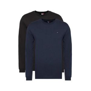 Tommy Jeans T-Shirts Manches Longues Lot de 2 Homme Slim avec Col Ras-du-Cou, Multicolore (Black/Dark Night Navy), XXL
