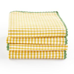 Lot de 4 serviettes de table coton/lin Trattoria Blanc/Jaune Taille 45X45 cm