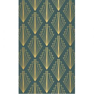 Plage 145490 Panoramique Intisse-Motif Art Deco Plumes Vert ET Dore, 1,5 x 2,5 m