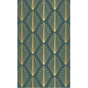 Image de Plage 145490 Panoramique Intisse-Motif Art Deco Plumes Vert ET Dore, 1,5 x 2,5 m