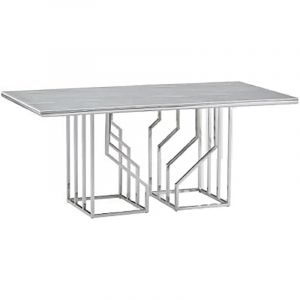 Pegane Table à manger / table repas rectangulaire en acier et verre imitation marbre - Longueur 180 x Hauteur 75 x Profondeur 90 cm -