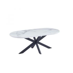 Table basse MANON Métal Noir & Céramique Marbre Blanc 120x60 cm
