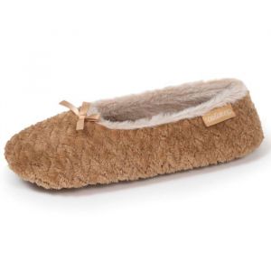 Isotoner Chaussons micro &eacute;ponge semelle antid&eacute;rapante camel femme