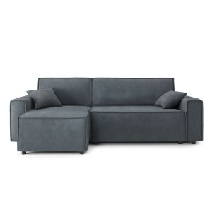 Image de Canap&eacute; d'angle convertible en velours 4 places gris souris