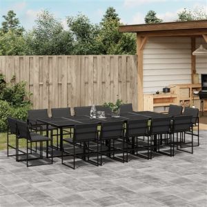 VidaXL Ensemble &agrave; manger de jardin avec coussins 15 pcs noir textil&egrave;ne, ensemble &agrave; manger d'ext&eacute;rieur, meuble &agrave; manger de jardin, table et chaises de jardin