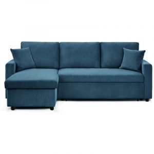 Intensedeco - Canapé d'angle convertible Rico velours côtelé Bleu