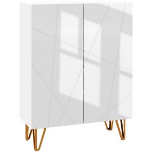 MH Meuble &agrave; chaussures ALONSO blanc laqu&eacute; et dor&eacute;