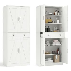 COSTWAY Buffet de Cuisine 183cm, 4 Portes, Tiroir, 3 Étagères Ajustables, 2 Kits Anti-Basculement, pour Salon Salle à Manger, Blanc