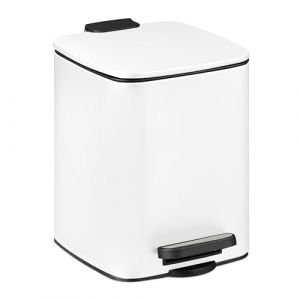 Relaxdays Poubelle de Salle de Bain, 6 l, Fermeture Douce, récipient intérieur Amovible, en métal, Poubelle à pédale avec Couvercle, Toilettes, Blanc