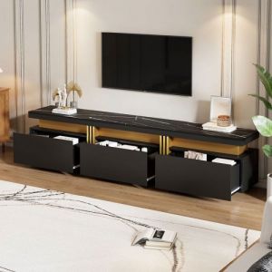 Oem Meuble TV - 200 x 40 x 42 cm - Pour t&eacute;l&eacute;viseurs jusqu'&agrave; 90 pouces - 3 tiroirs - Noir