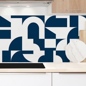 2 bandeaux de crédence adhésifs en aluminium pour cuisine - Géometrique Bleu - 99deco - L120xH50cm Ep.3 mm