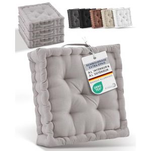 Beautissu Lot de 4 Coussins d‘Assise - Mila - Avec Poignée – Rembourrage Extra épais – 40x40x8cm 100% Coton – Taupe