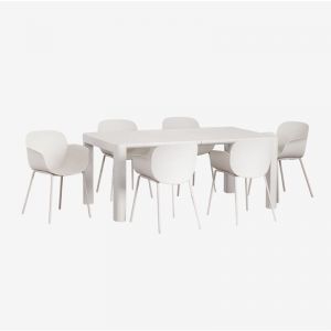Ensemble table rectangulaire Arnadine (180x100 cm) et 6 chaises de salle à manger Lynette SKLUM Blanc Gardenia