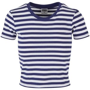Urban classics Tb6825-ladies Short Striped Tee T-Shirt, Blanc/Bleu foncé, XXL Femmes