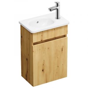 Pack meuble suspendu lave-mains Joline ch&ecirc;ne + Robinet lave-mains eau froide Duravit Wave Chrom&eacute; brillant