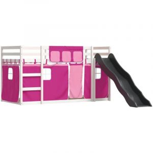VidaXL Lit Superposé Avec Toboggan Et Rideaux Rose 90x190 Cm