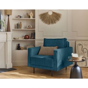 Charlie - fauteuil - pieds hauts - en velours c&ocirc;tel&eacute; - Bleu canard