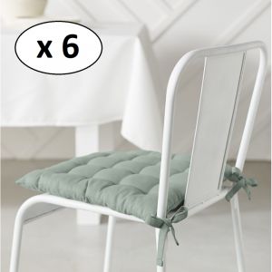 Today Lot de 6 galettes de chaises carrée "Essential" en coton matelassé - Vert celadon - 38 x 38 cm