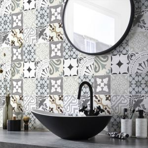 Sticker Mural Carrelage adhésif Cuisine Salle de Bain - 9 stickers carreaux de ciment authentiques ivo - 9stickers10x10cm