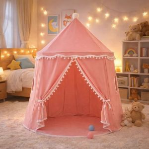 Tente enfant ch&acirc;teau de f&eacute;e avec tapis - rose