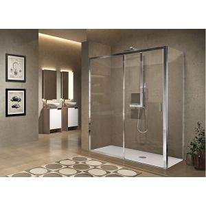 Image de Novellini Paroi de douche sans seuil 1 porte coulissante+1 fixe LUNES 2.0 2PH 120 cm- Transparent - Chromé - Ouv Gauche