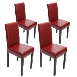 Image de Lot de 4 chaises de séjour Littau, cuir reconstitué, rouge, pieds foncés