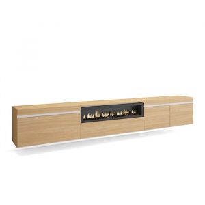 Skraut Home - Meuble tv, Banc T&eacute;l&eacute;, Grand espace de Rangement, 288x35x45 cm, tv grand format, Chemin&eacute;e &eacute;lectrique, Suspendu, Mural, Style moderne,