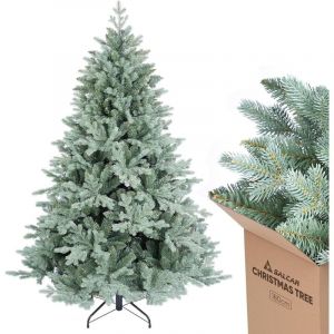 Salcar Sapin de Noël Artificiel en PE et Pointes Invisibles en PVC - Gris Vert Naturel - avec système de Pliage Rapide et Support en métal, 180 cm
