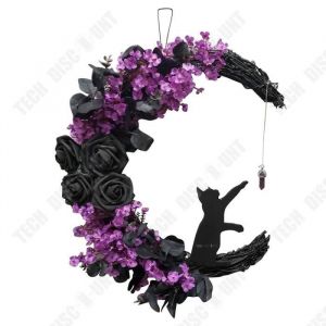 TD couronne d'Halloween 25*30 cm Plantes artificielles tenture murale décorative Guirlande d'Halloween à suspendre à la porte
