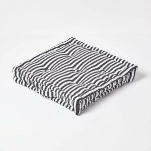 Coussin De Sol Noir - Fines Rayures - 50 X 50 Cm