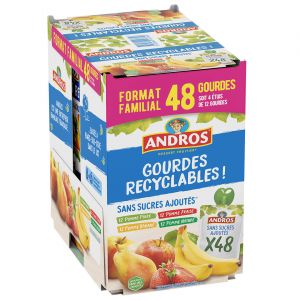 Andros Pack Famille de 48 Gourdes 4 Parfums sans sucres ajoutés 48x90 gr