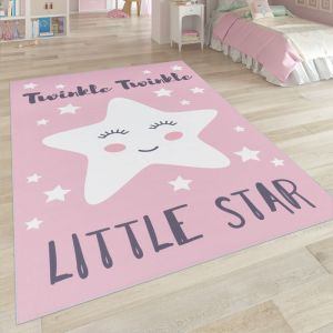 Paco Home - Tapis Pour Enfant Tapis Chambre Enfant Étoile Lune Et Carreaux 120x160 cm, Pink 3