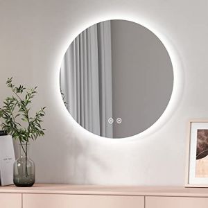Emke - NO - Miroir Salle de Bain LED Rond 60 cm, avec Interrupteur Tactile + 3 Types de Feux Blanc Chaud/Blanc Froid/Neutre