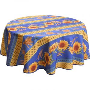 Le linge de Jules Nappe Anti-Taches Tournesol Bleu - Ronde 160 cm