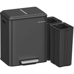 Songmics Poubelle de Cuisine, 2 x 15 l Poubelle Double pour le Recyclage et les Déchets Ménagers, Benne à Ordures, Seaux Intérieurs, Acier,