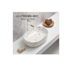 AC-Déco Vasque à poser imitation terrazzo mat - Multicolore - L 60 x 41 cm - Gamme Lili