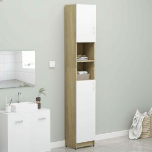 Image de VidaXL Armoire de bain Blanc et chêne sonoma 32x25,5x190 cm Aggloméré