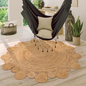 Paco Home - Tapis Rond Salon Jute Motif Ethnique Boho Moderne Fait Main Tapis Naturel 80 cm rond, Naturelle 2