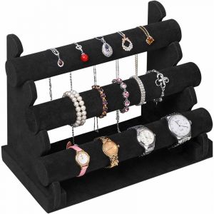 Deuba Porte-bijoux Bracelet Montre 3 Etages - couleur noire aspect velours