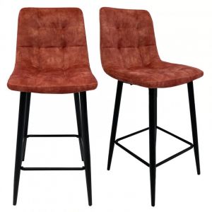 Meubletmoi - Lot 2 chaises de bar en velours rouge et piètement métal - nami