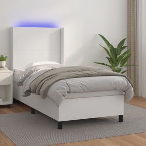 VidaXL Sommier tapissier avec matelas et LED Blanc 90x190cm Similicuir